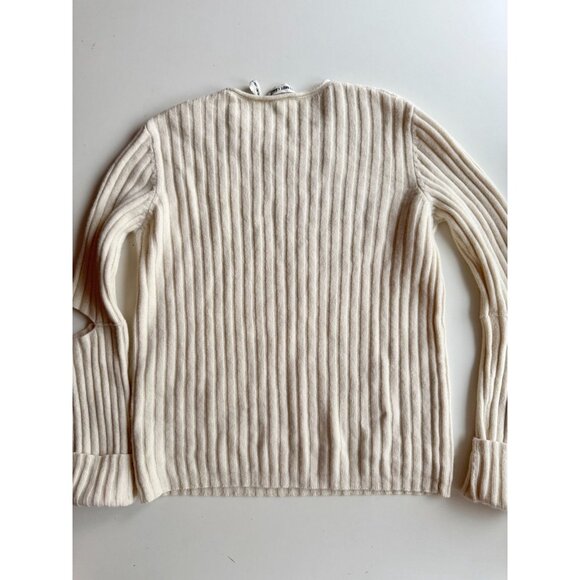 HELMUT LANG Re-Edition Ivory 100% Wool Ribbed Knit Cut-Out Elbow Sweater, Size M - Picture 11 of 15